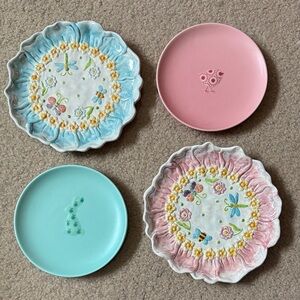Floral and Bird Decorative Plates Set